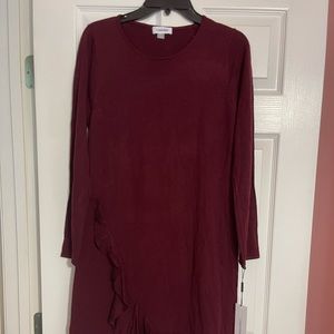 NWT Calvin Klein MaroonRuffled Sweater Dress SZ M
